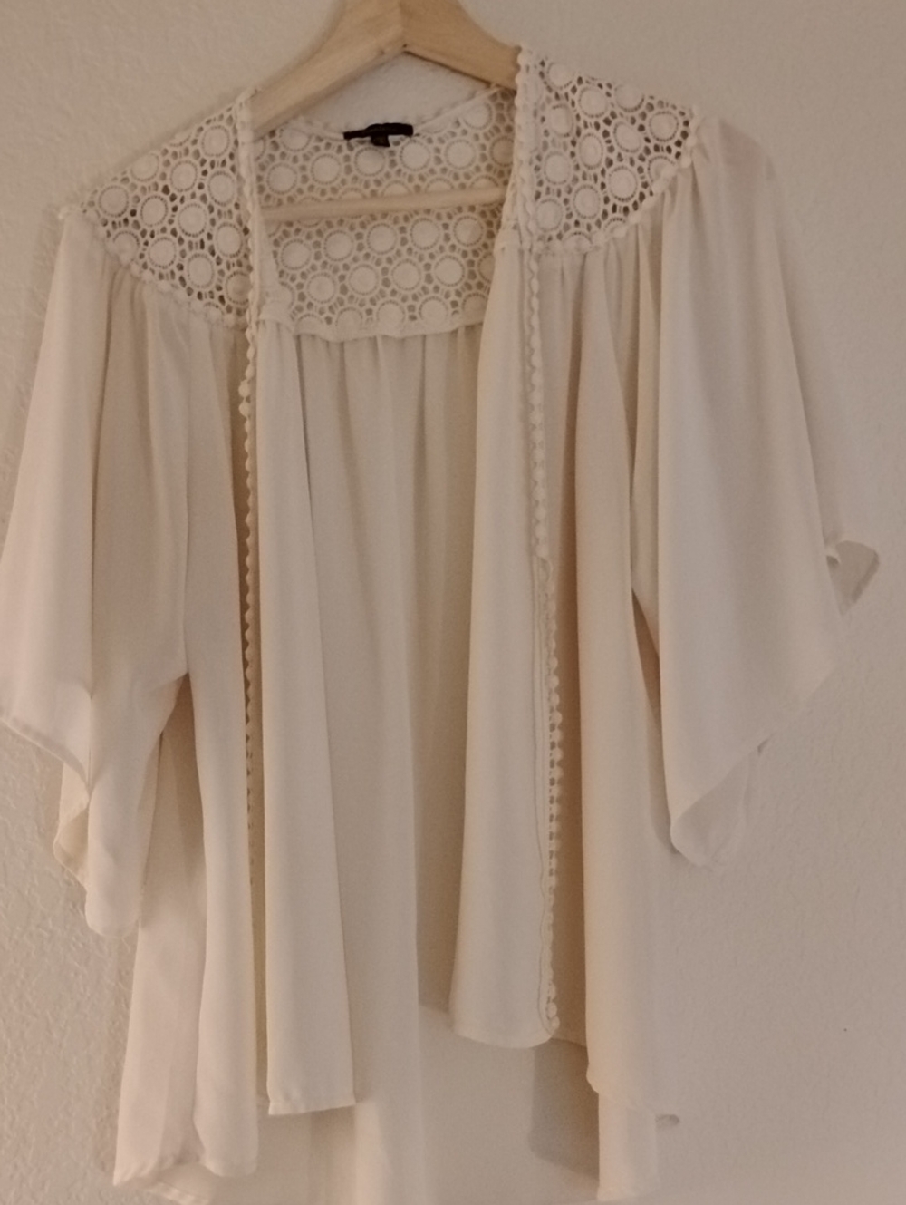 Monteau Women's Cream Crochet Yoke Boho Top